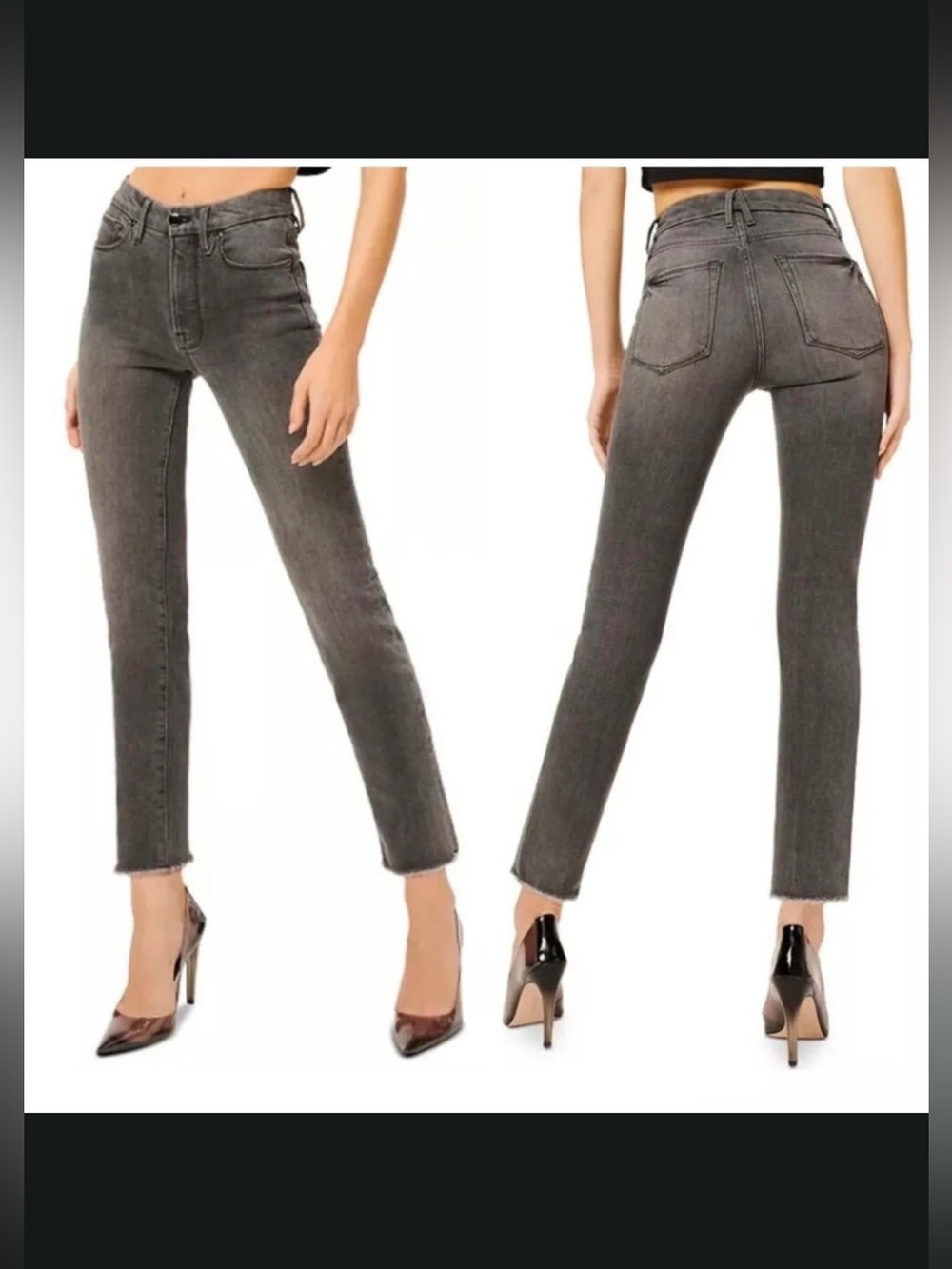 Good American High-Rise Straight Leg Jeans - Washed Gray